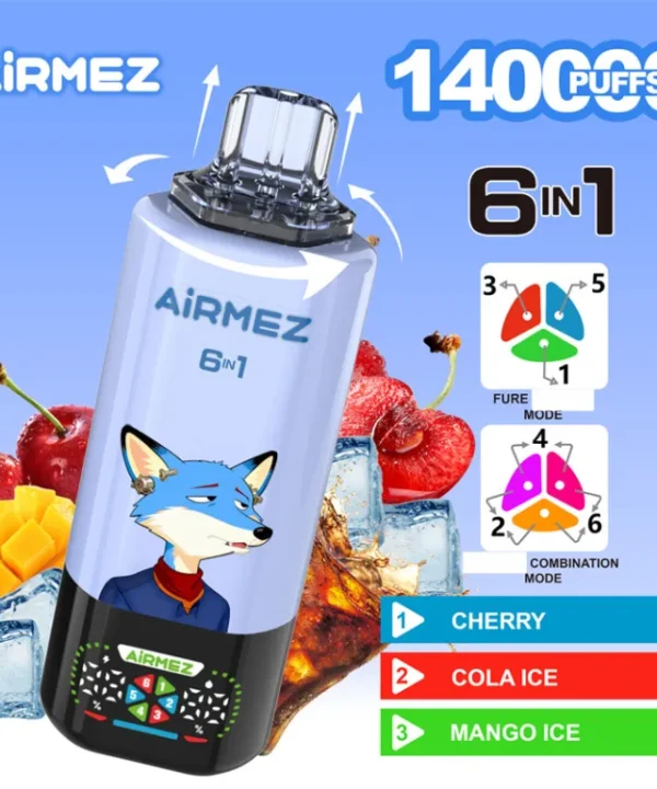 Alternative view of AIRMEZ FOX 140000 Puffs 6 IN 1 Disposable Vapes Wholesale 140K Small Screen 6 Adjustable Taste Bulk Buy