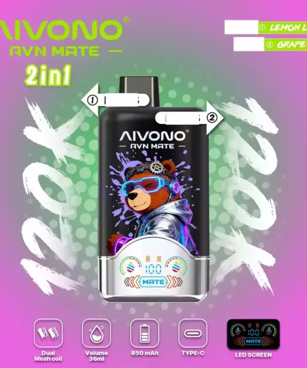 Alternative view of AIVONO AVN MATE Dual Tastes 120K 120000 Puffs Disposable Vapes Wholesale Bulk Buy Dual Mesh Coil LED Screen