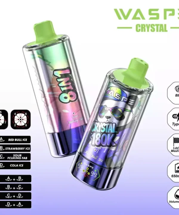 Alternative view of WASPE 8 in 1 Taste Crystal 180000 Puffs 180K Disposable Vapes Wholesale Bulk Buy LED Display Mesh Coil